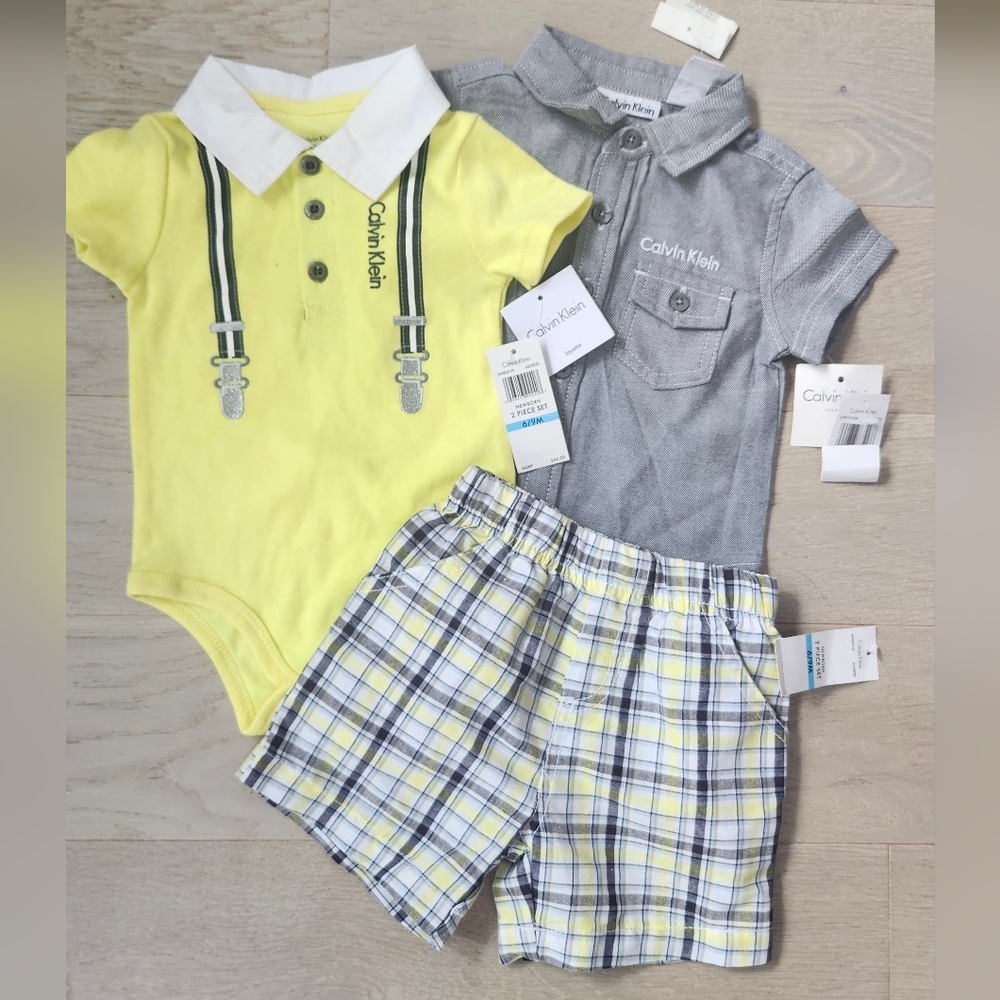 Calvin Klein Shorts Shirt  6-9 Months Baby Boy 3 Pc Set